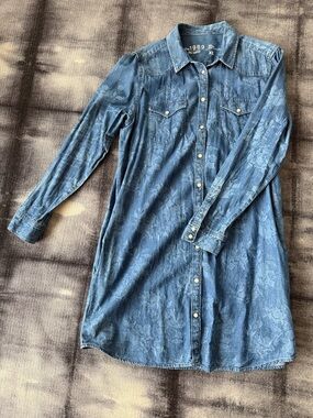 GAP 1969 Floral Denim Button-Down Shirtdress